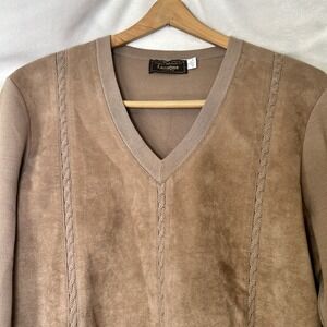 VTG 80s Lansons Of Florida Tan 100% Zephyr Wool Ultra Suede Sweater Top Size S